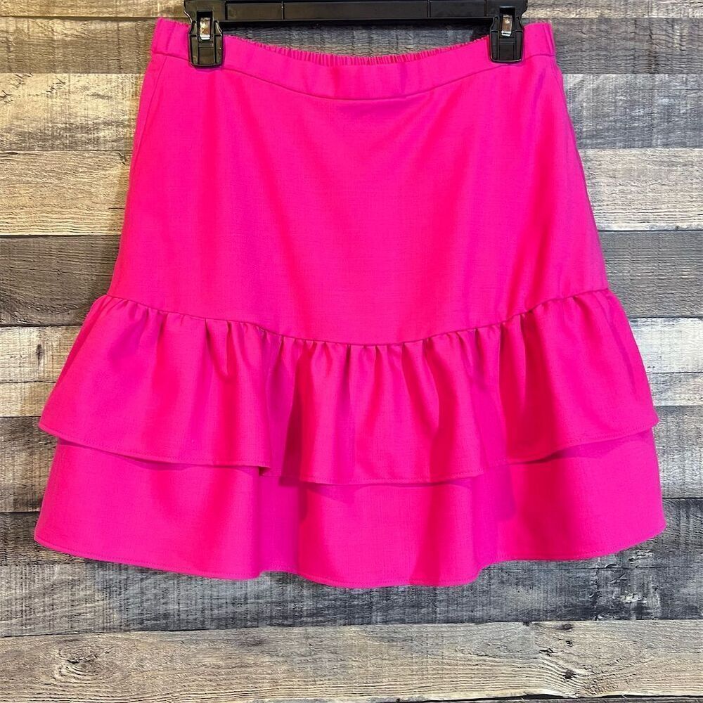 J. Crew Women's Wool Flannel Pink Ruffle Skirt Size 6 Barbiecore